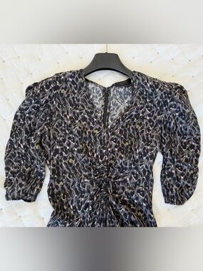 All Saints Black Leopard Print V-Neck Women's Dress - Size 0